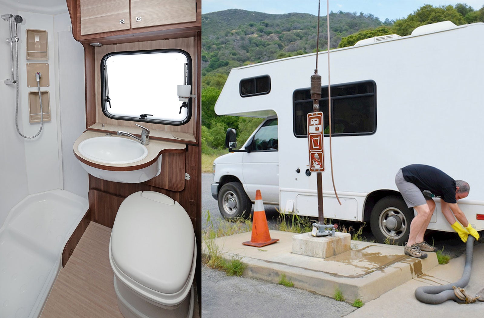 Portable RV/camper toilet and holding tank setup in Bay City, Michigan