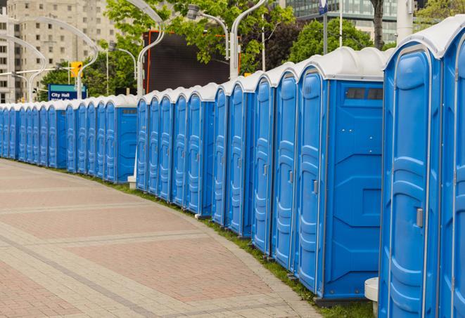Seasonal porta potty units set up at a Bay City, Michigan venue